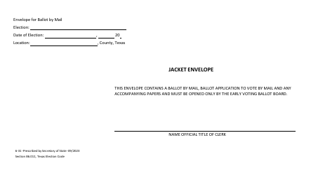 Document preview: Form 6-31 Jacket Envelope - Texas