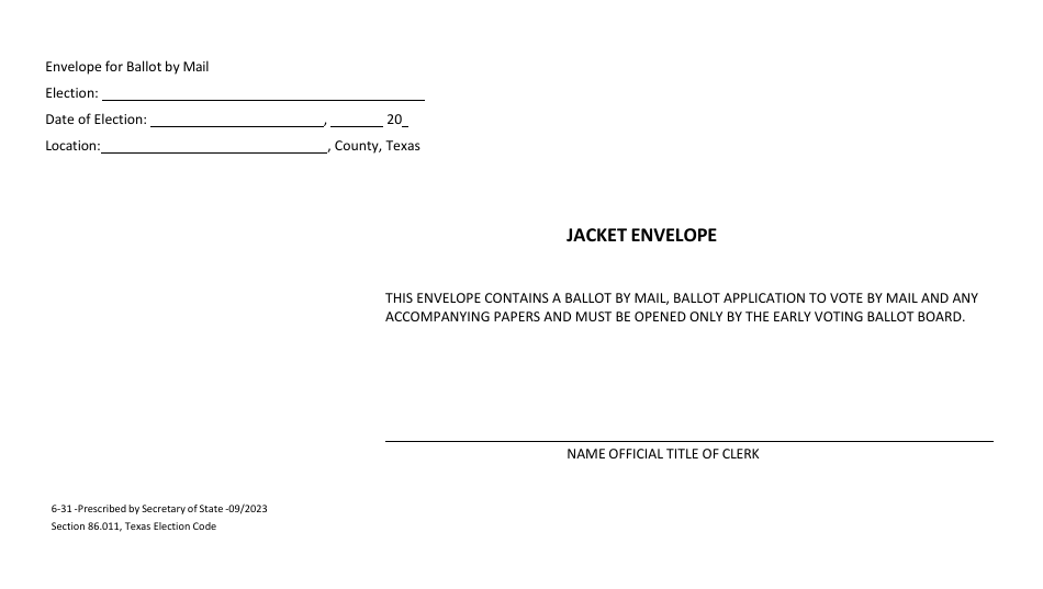 Form 6-31 Jacket Envelope - Texas, Page 1