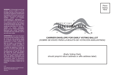 Document preview: Form 6-25 Carrier Envelope for Early Voting Ballot - Texas (English/Spanish)