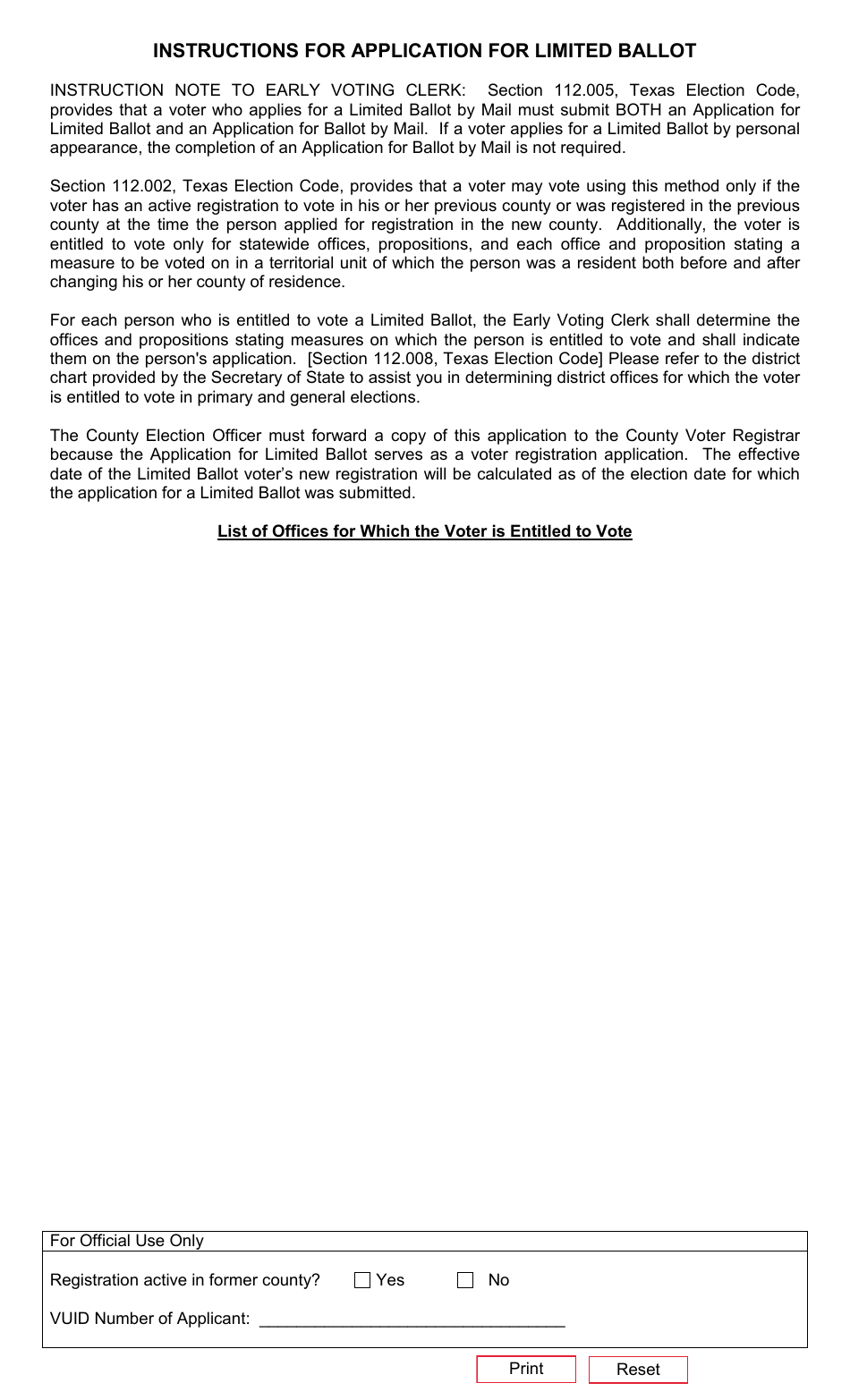 Form 5-36 Application for Limited Ballot - Texas (English / Spanish), Page 2