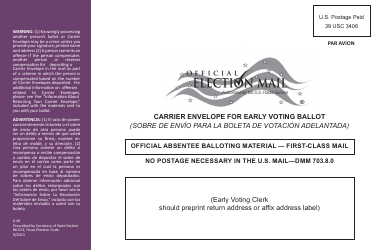 Document preview: Form 6-46 Carrier Envelope for Early Voting Ballot - Texas (English/Spanish)