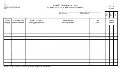 Document preview: Form 5-6 Roster for Early Voting in Person - Texas