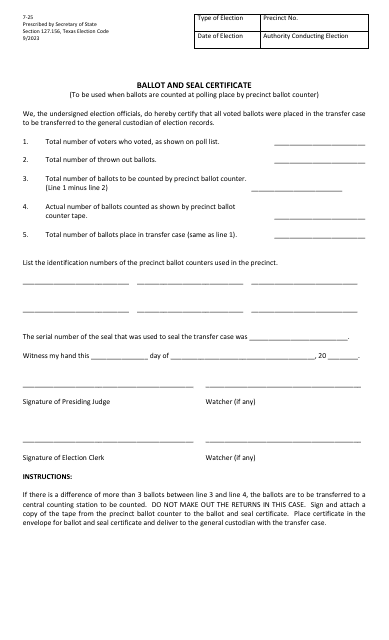 Form 7-25  Printable Pdf