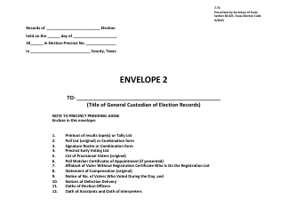 Document preview: Form 7-73 Envelope No. 2 - Texas