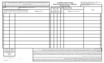 Document preview: Form 7-59 Combination Form - Poll List/Signature Roster, Affidavits for Election Day - Texas