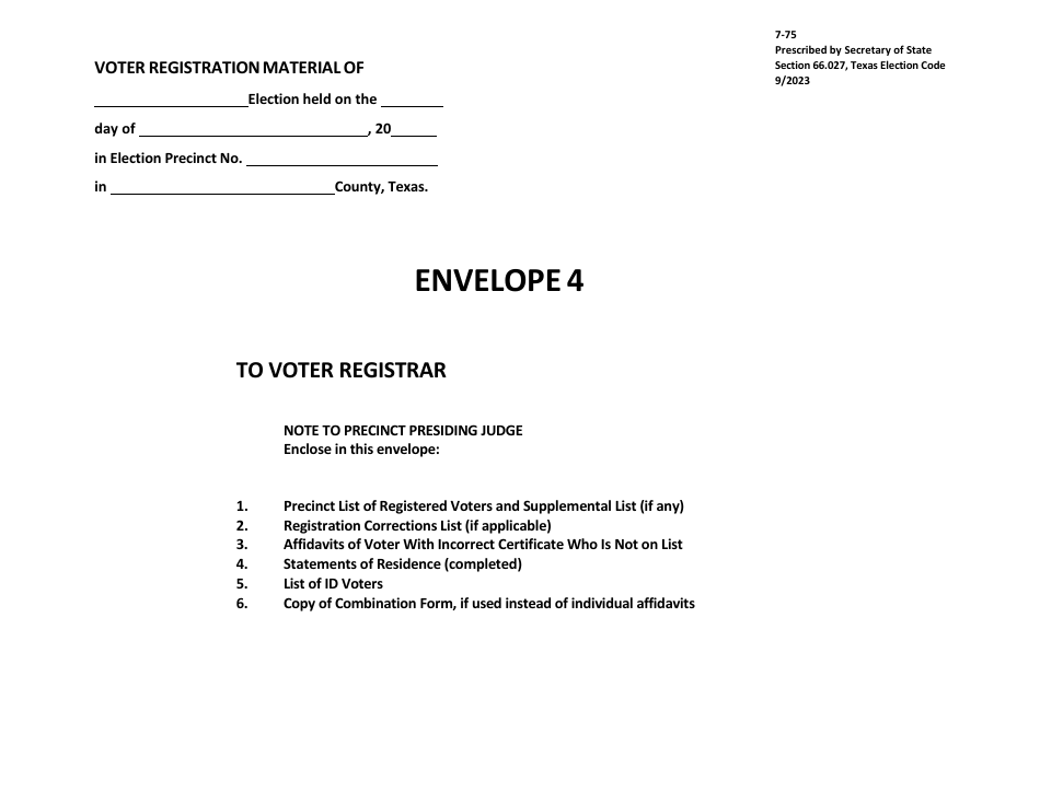 Form 7-75 Envelope No. 4 - Texas, Page 1