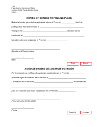 Document preview: Form 7-50 Notice of Change to Polling Place - Texas (English/Spanish)