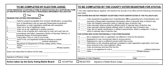 Form 9-5 Affidavit of Provisional Voter - Texas (English/Spanish), Page 2