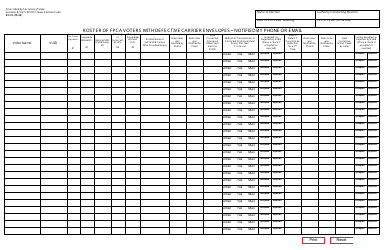 Document preview: Form 10-30 Roster of Fpca Voters With Defective Carrier Envelopes - Notified by Phone or Email - Texas
