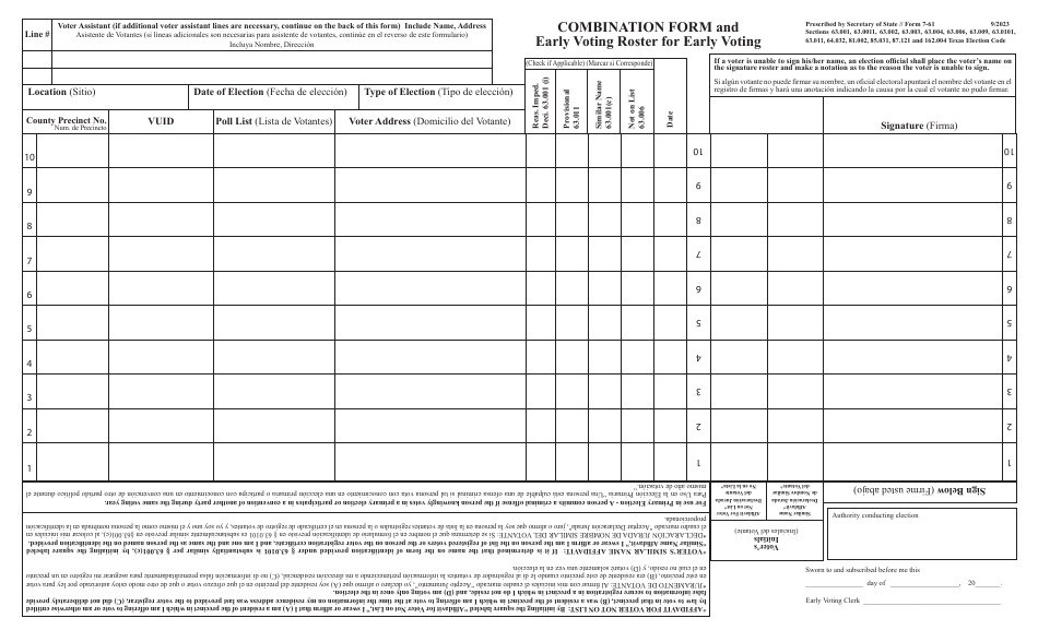 Form 7-61 - Fill Out, Sign Online and Download Printable PDF, Texas ...