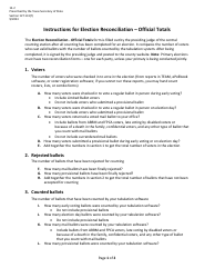 Instructions for Form 12-2 Election Reconciliation - Official Totals (Canvass Form) - Texas