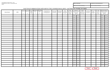 Document preview: Form 10-29 Roster of Abbm Voters With Defective Carrier Envelopes - Notified by Phone or Email - Texas