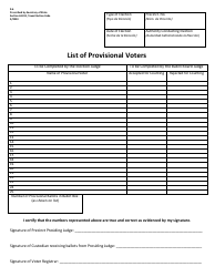 Document preview: Form 9-6 List of Provisional Voters - Texas