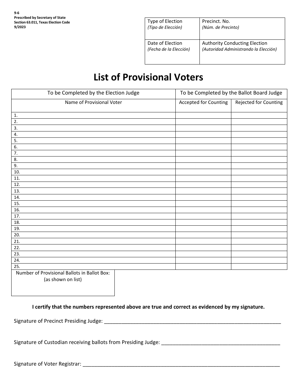 Form 9-6 - Fill Out, Sign Online and Download Printable PDF, Texas ...