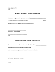 Document preview: Form 9-8 Notice of Delivery of Provisional Ballots - Texas (English/Spanish)