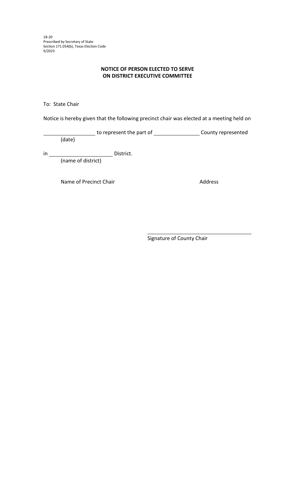 Form 18-20 - Fill Out, Sign Online and Download Printable PDF, Texas ...