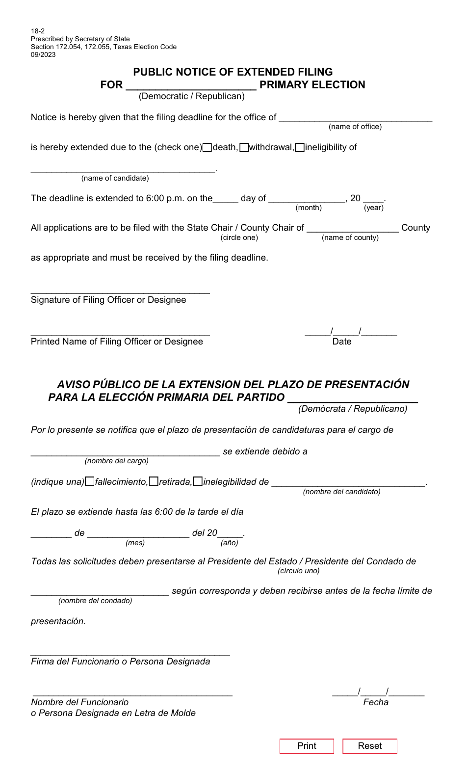 Form 182 Fill Out, Sign Online and Download Fillable PDF, Texas (English/Spanish