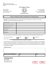 Document preview: Form 16-5 Notice of Intent to Seek Certification of Voting System - Texas