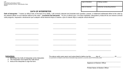 Form 7-63 Oaths of Assistance and Oath of Interpreters - Texas, Page 2