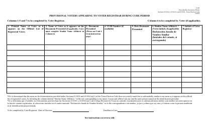 Form 21-60 Provisional Voters Appearing to Voter Registrar During Cure Period and Instructions - Texas