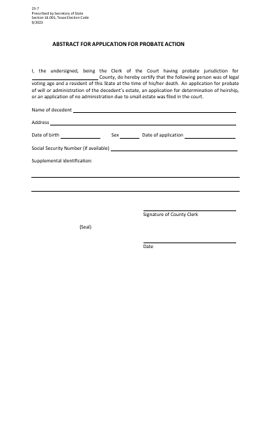 Form 25-7  Printable Pdf