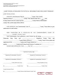 Document preview: Form 20-3 Joint Resolution and Statistical Information for Joint Primary - Texas