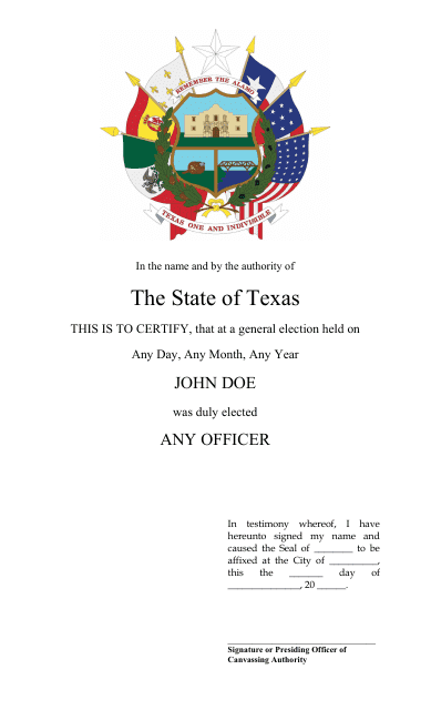 Form 23-1 Certificate of Election - Texas