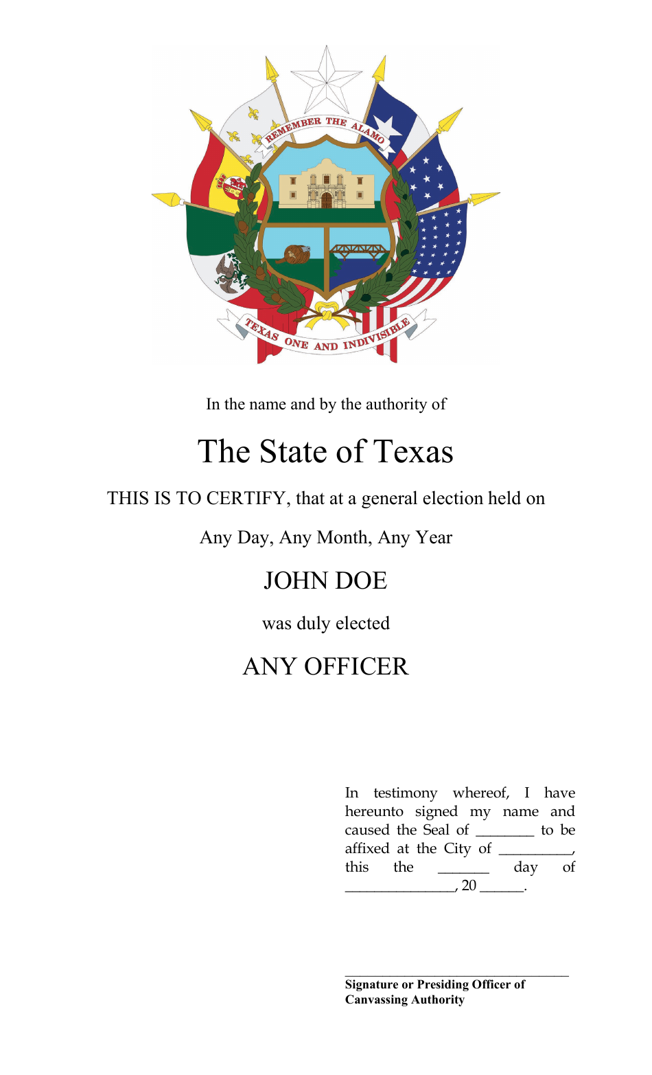 Form 23-1 Certificate of Election - Texas, Page 1