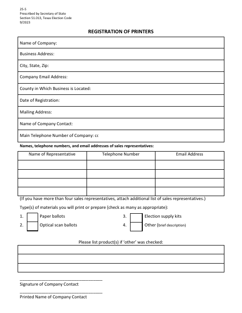 Form 25-5  Printable Pdf