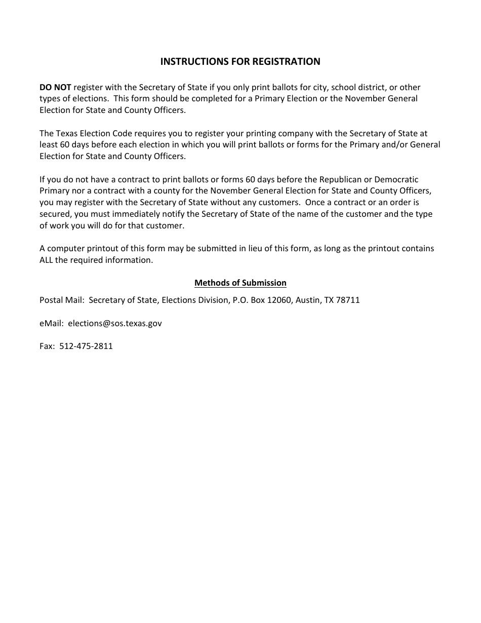 Form 25-5 Registration of Printers / Vendors - Texas, Page 3