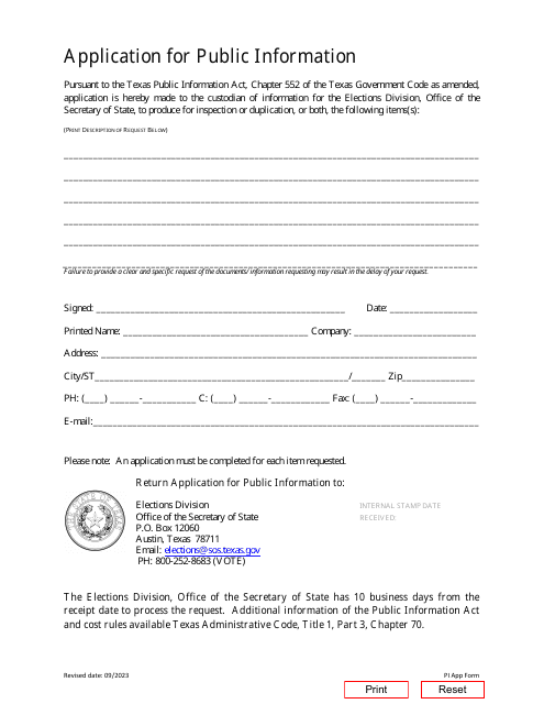 Form 24-3 Application for Public Information - Texas