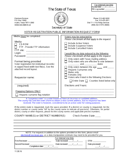 Form 24-1 Voter Registration Public Information Request Form - Texas