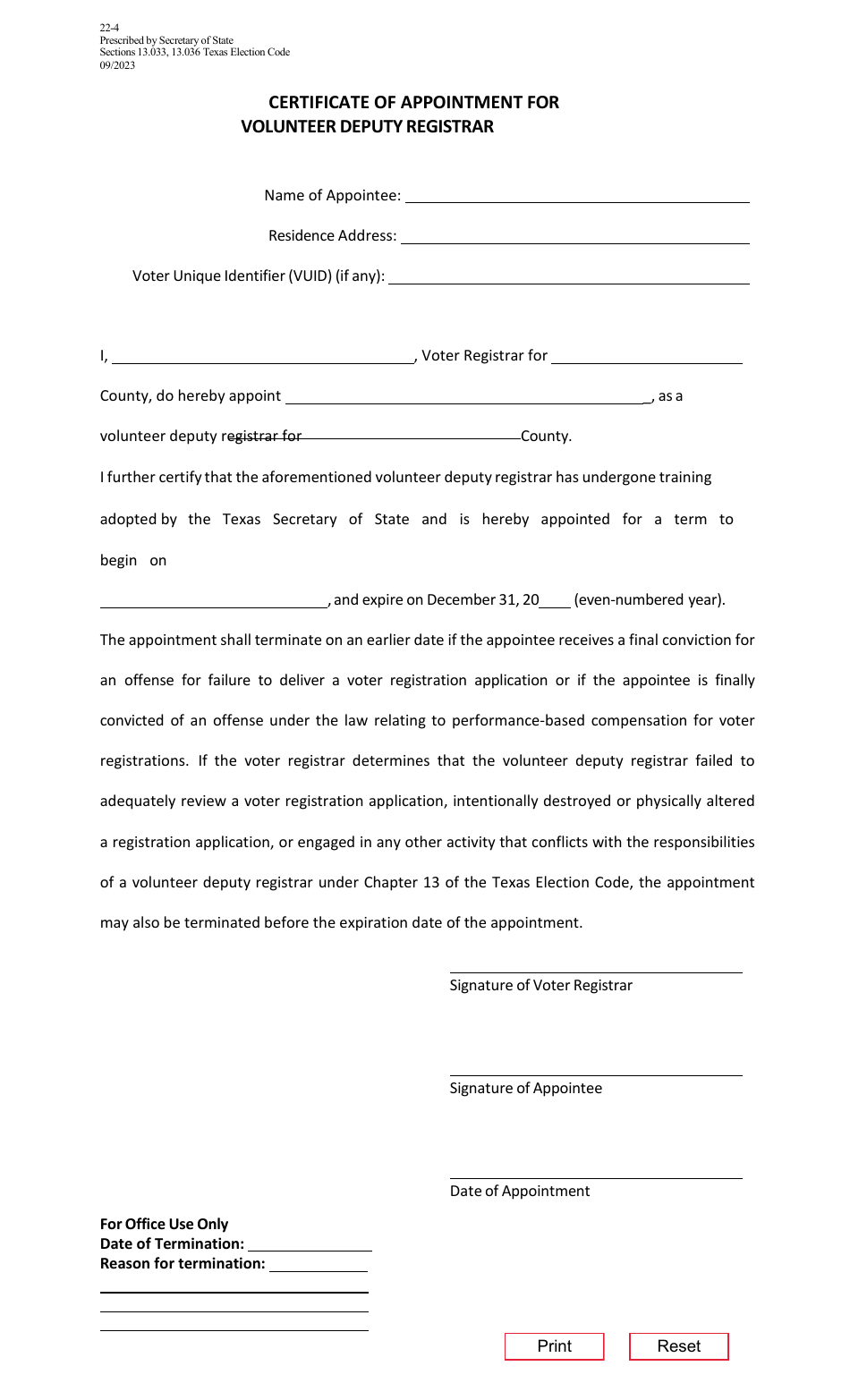 Form 22-4 - Fill Out, Sign Online and Download Fillable PDF, Texas ...