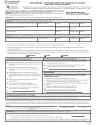 Document preview: Universidades - Certificado Medico De Excepcion De Vacunas - Nevada (Spanish)