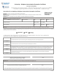 Document preview: University - Religious Immunization Exemption Certificate - Nevada