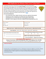 Document preview: Application for Delaware State Forest Turkey Hunts - Delaware, 2024