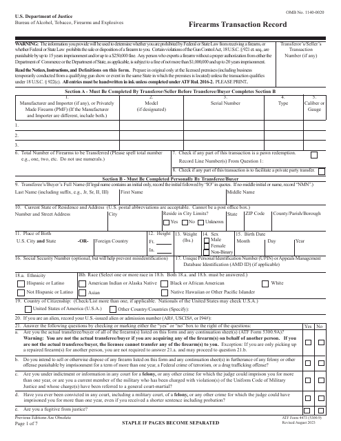 ATF Form 4473 (5300.9) Firearms Transaction Record