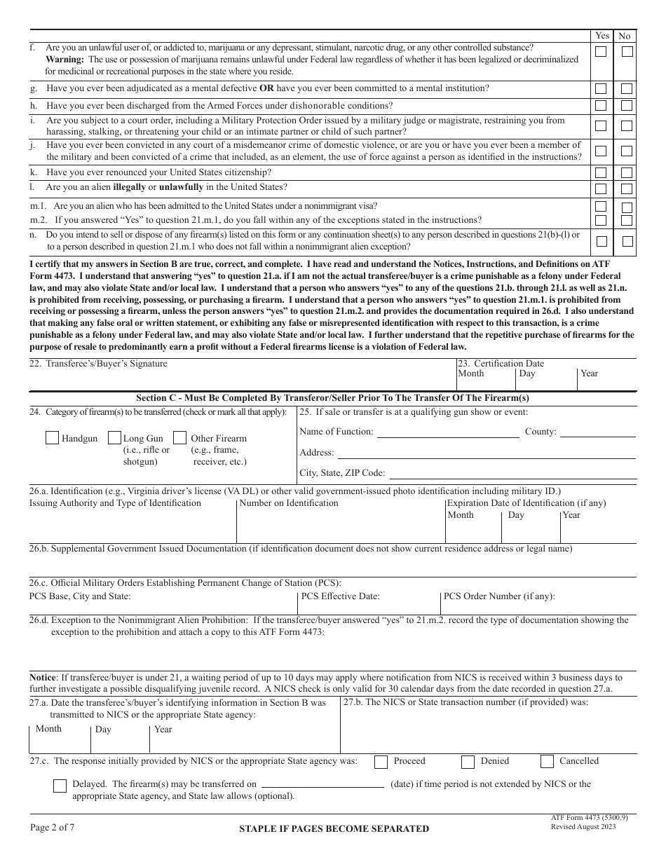 ATF Form 4473 (5300.9) Download Fillable PDF or Fill Online Firearms ...