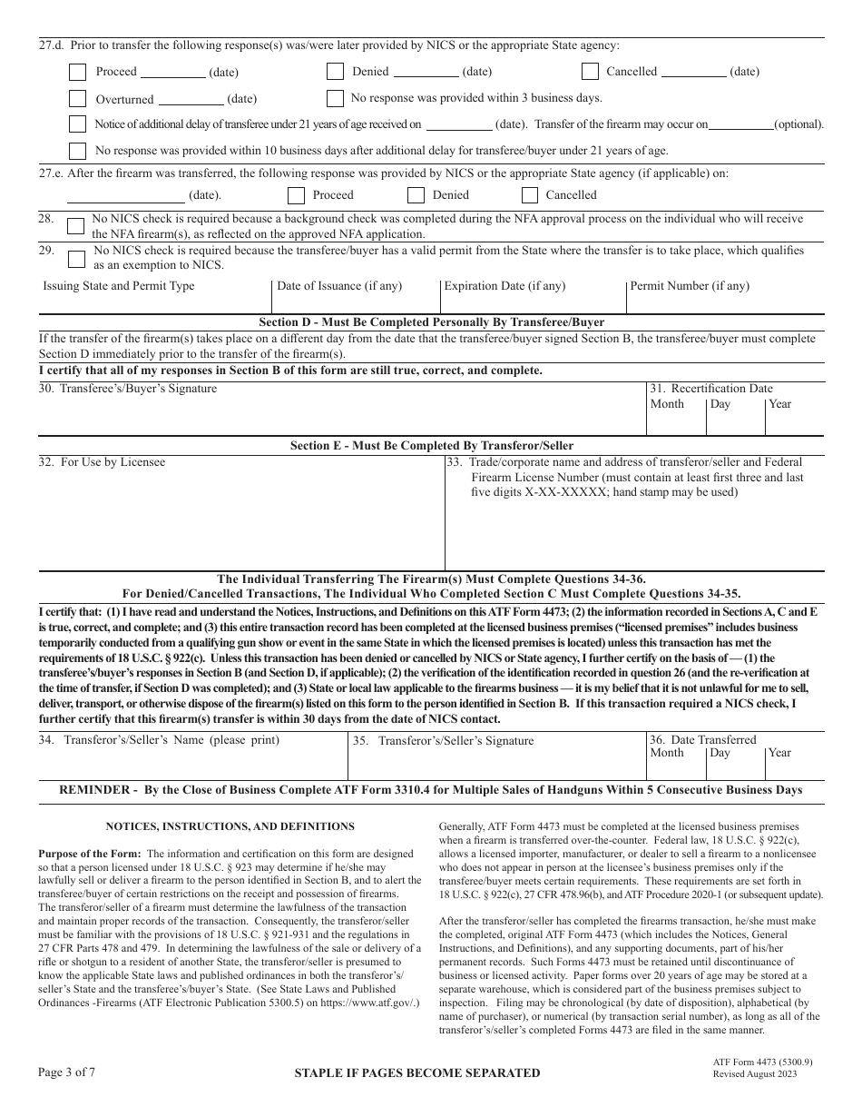 ATF Form 4473 (5300.9) Download Fillable PDF or Fill Online Firearms ...