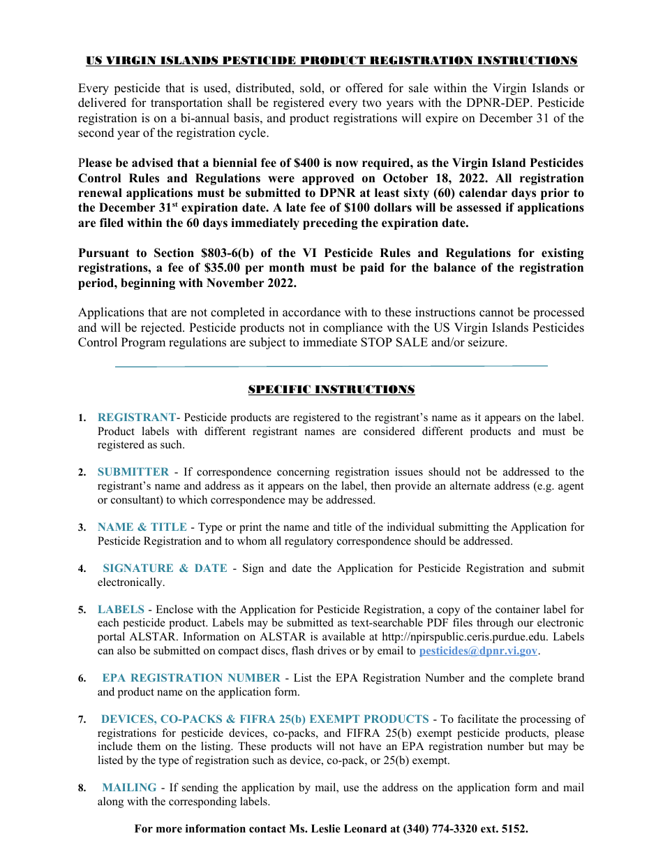 Application for Pesticide Registration - Virgin Islands, Page 3