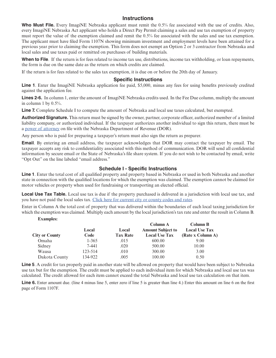 Form 1107F Imagine Nebraska Act - Payment of Fees for Benefit Use - Nebraska, Page 3