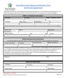 Document preview: Law Enforcement Agency Verification Form and Service Agreement - Texas