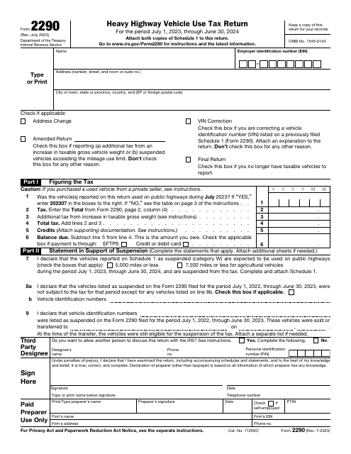 IRS Form 2290 2024 Printable Pdf