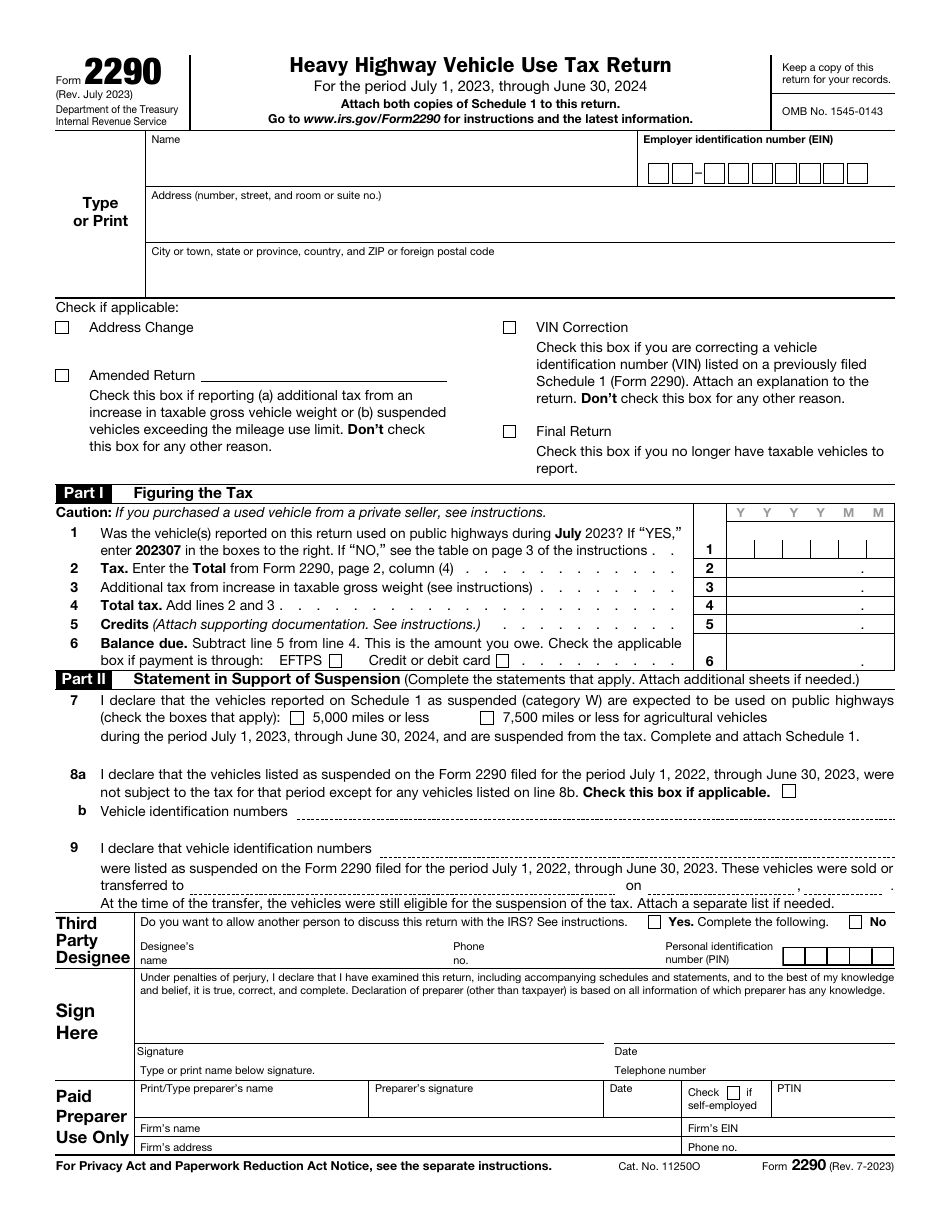 IRS Form 2290 Heavy Highway Vehicle Use Tax Return, Page 1