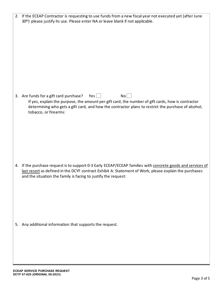 DCYF Form 07-020 Eceap Service Purchase Request - Washington, Page 3