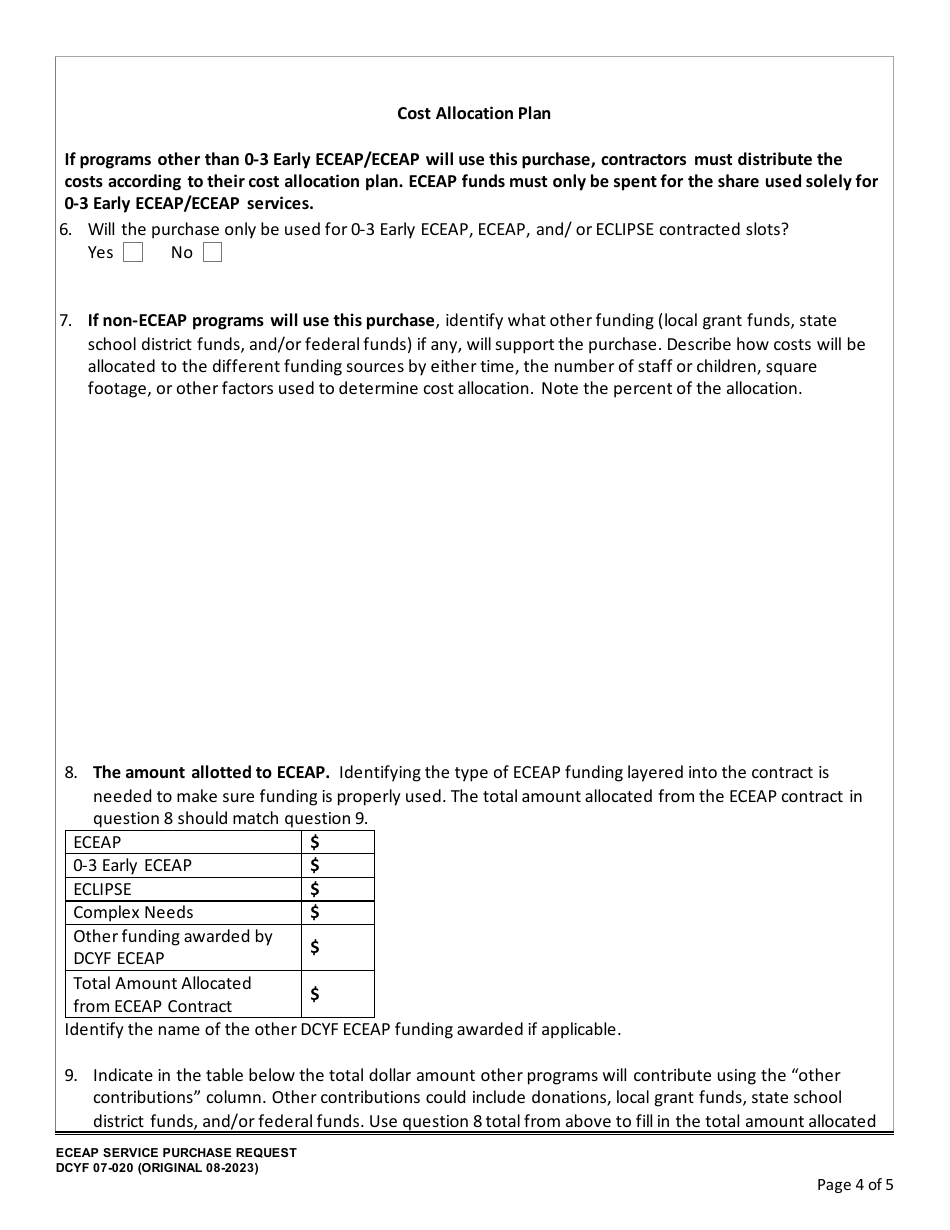 DCYF Form 07-020 Eceap Service Purchase Request - Washington, Page 4