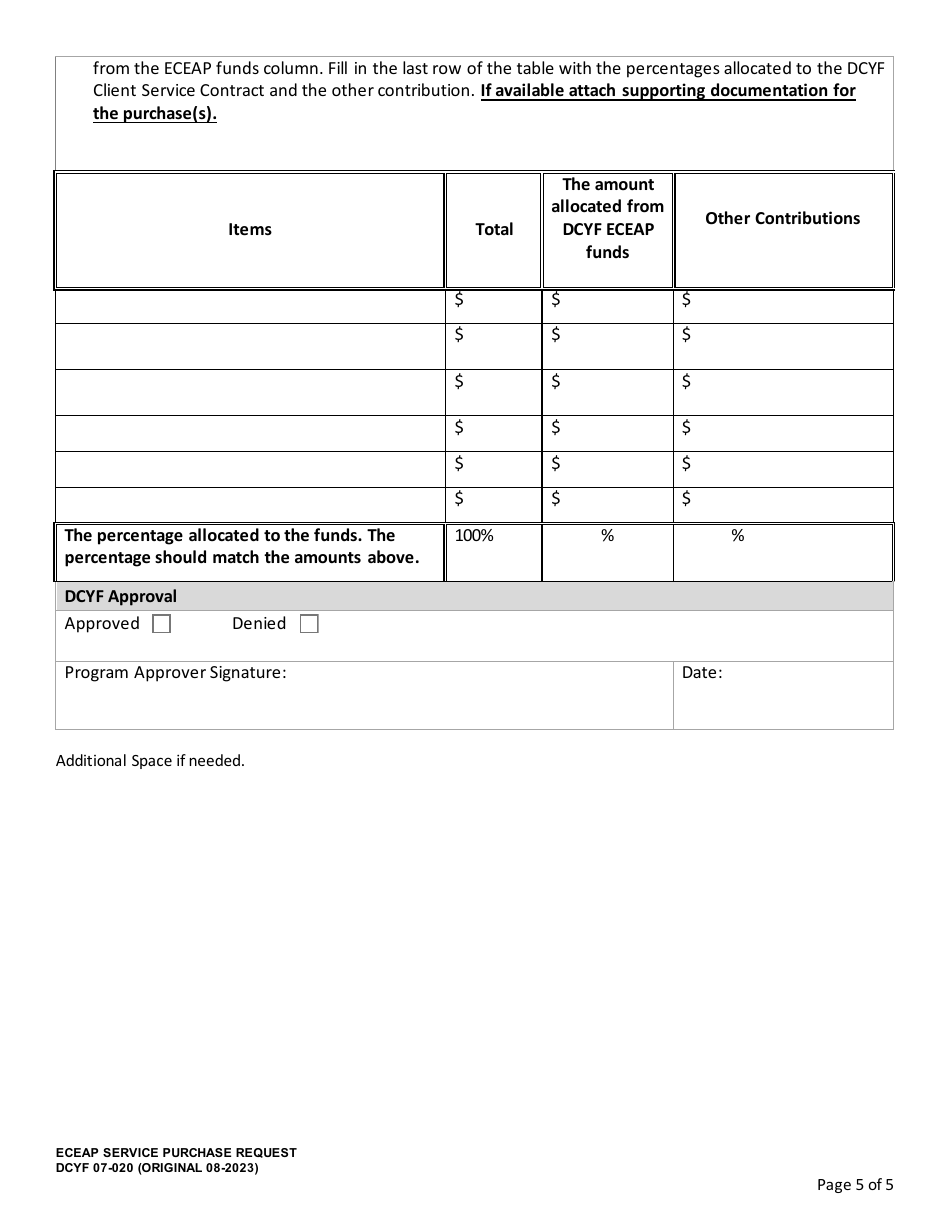 DCYF Form 07-020 Eceap Service Purchase Request - Washington, Page 5