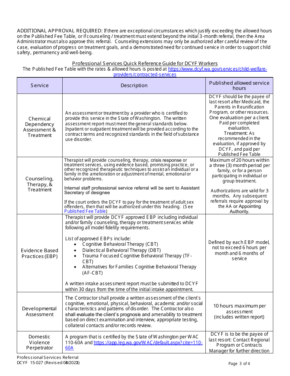 DCYF Form 15-027 Professional Services Referral - Washington, Page 3