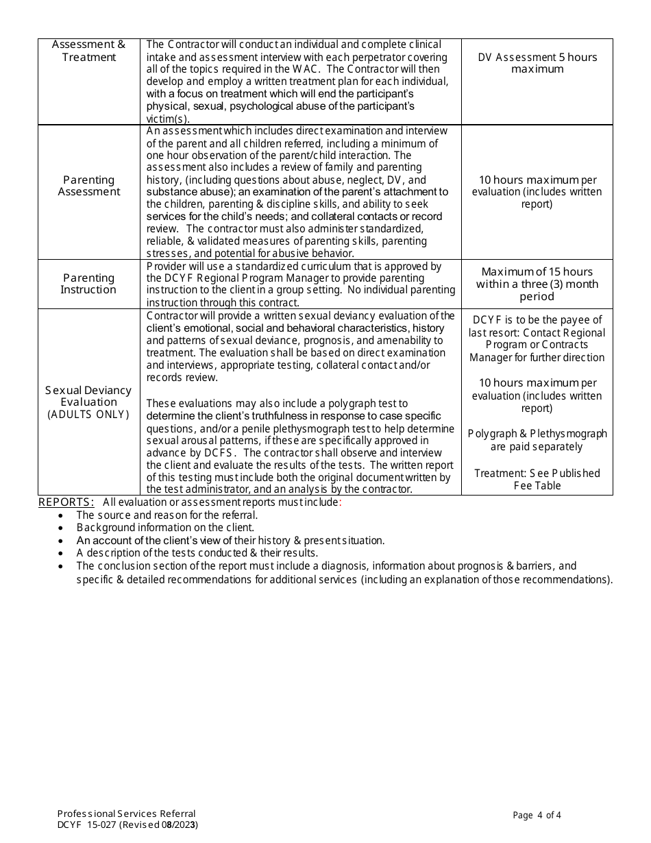 DCYF Form 15-027 Professional Services Referral - Washington, Page 4