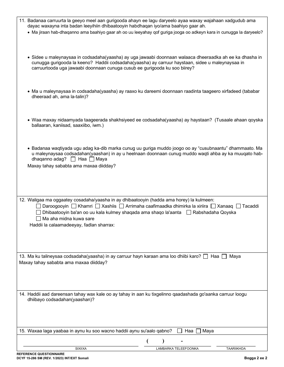 DCYF Form 15-286 Reference Questionnaire - Washington (Somali), Page 2